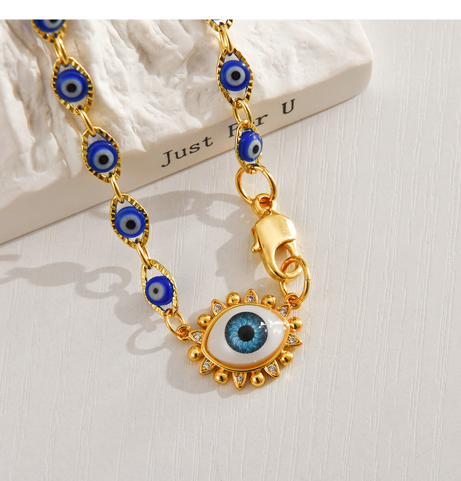 Fashion Navy Blue Copper Drop Oil Inlaid Zirconium Eyes Lobster Clasp Necklace,Necklaces