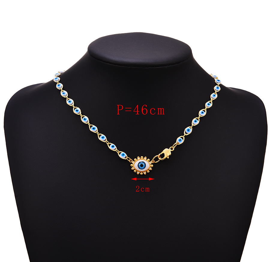 Fashion Blue Copper Drop Oil Inlaid Zirconium Eyes Lobster Clasp Necklace,Necklaces