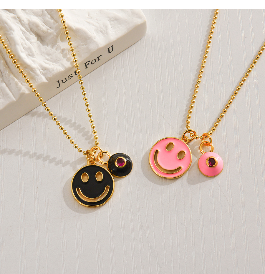 Fashion Red Copper Drop Oil Inlaid Zirconium Hollow Smiley Face Necklace,Necklaces