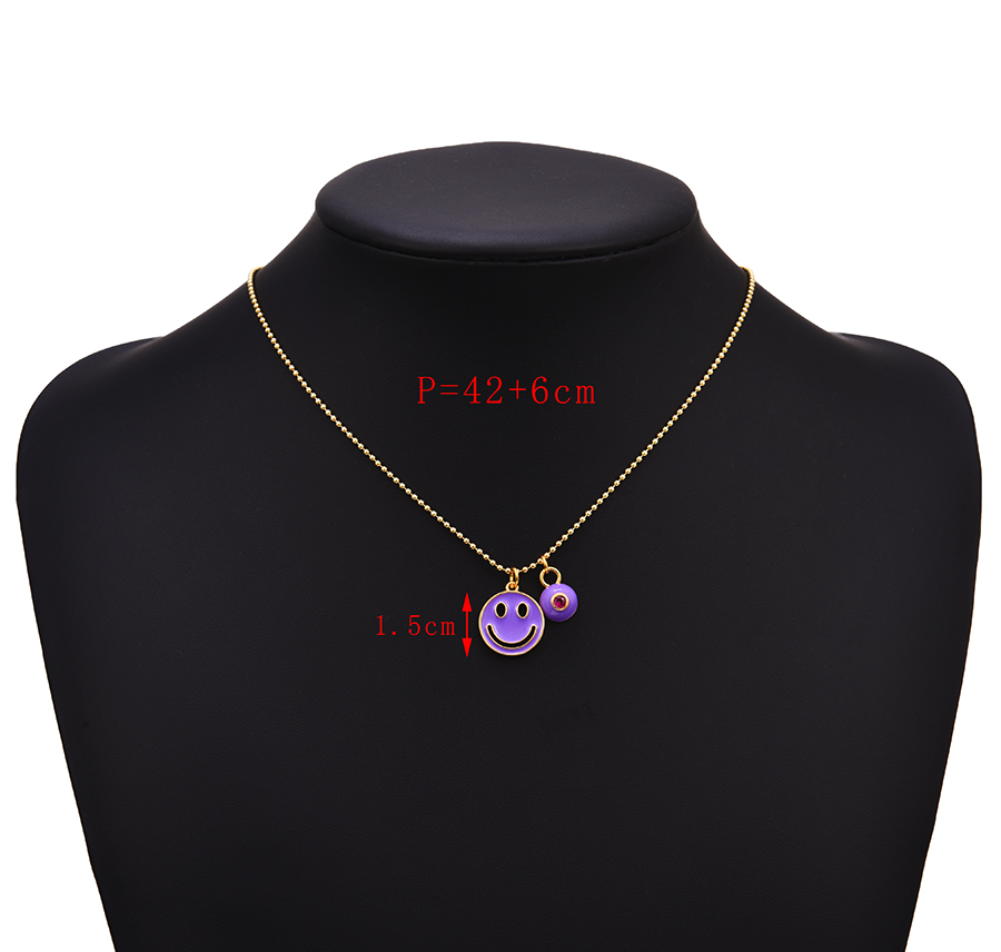 Fashion Purple Copper Drop Oil Inlaid Zirconium Hollow Smiley Face Necklace,Necklaces