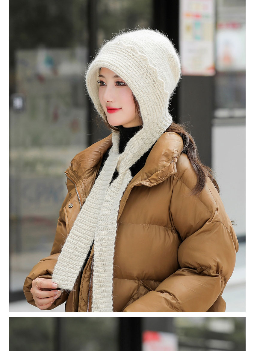 Fashion Khaki Woolen Knitted Pearl Lace Scarf One-piece Suit,Beanies&Others