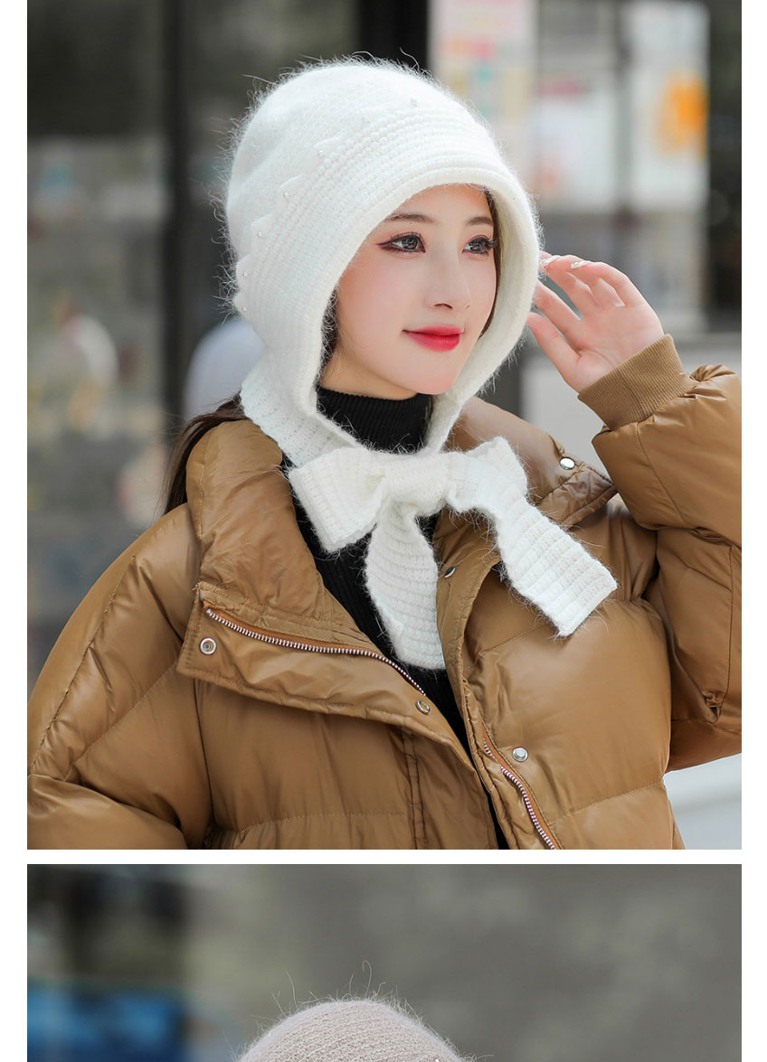 Fashion Beige Woolen Knitted Pearl Lace Scarf One-piece Suit,Beanies&Others