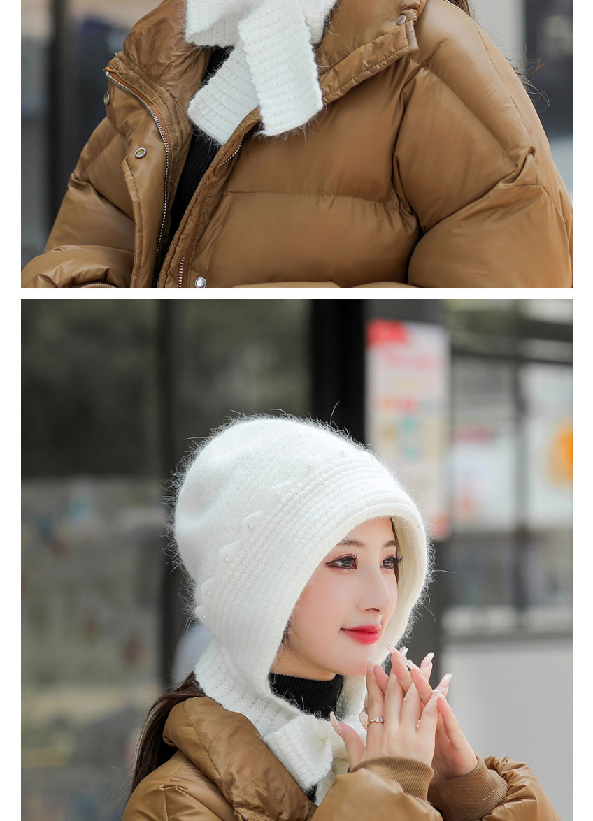 Fashion Khaki Woolen Knitted Pearl Lace Scarf One-piece Suit,Beanies&Others