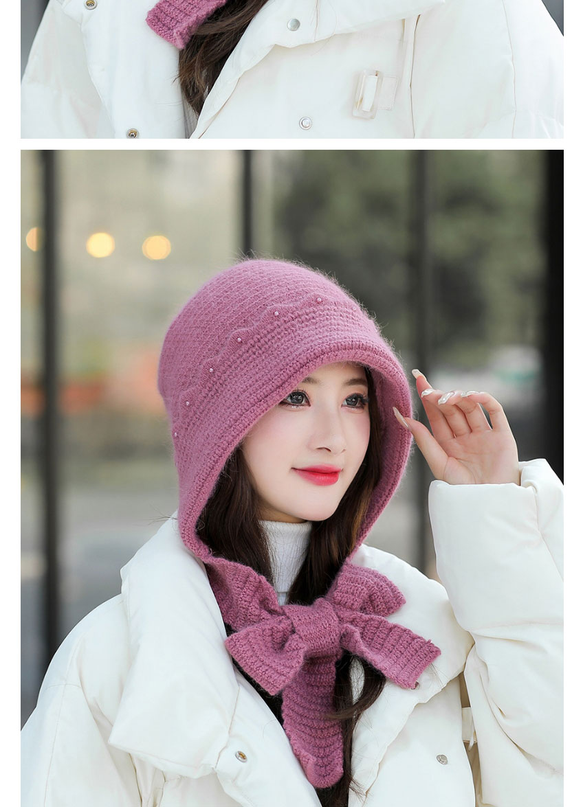 Fashion Beige Woolen Knitted Pearl Lace Scarf One-piece Suit,Beanies&Others
