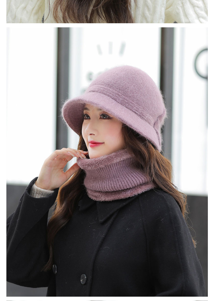 Fashion Wine Red Rabbit Fur Knitted Bow Fisherman Hat And Scarf Set,Beanies&Others
