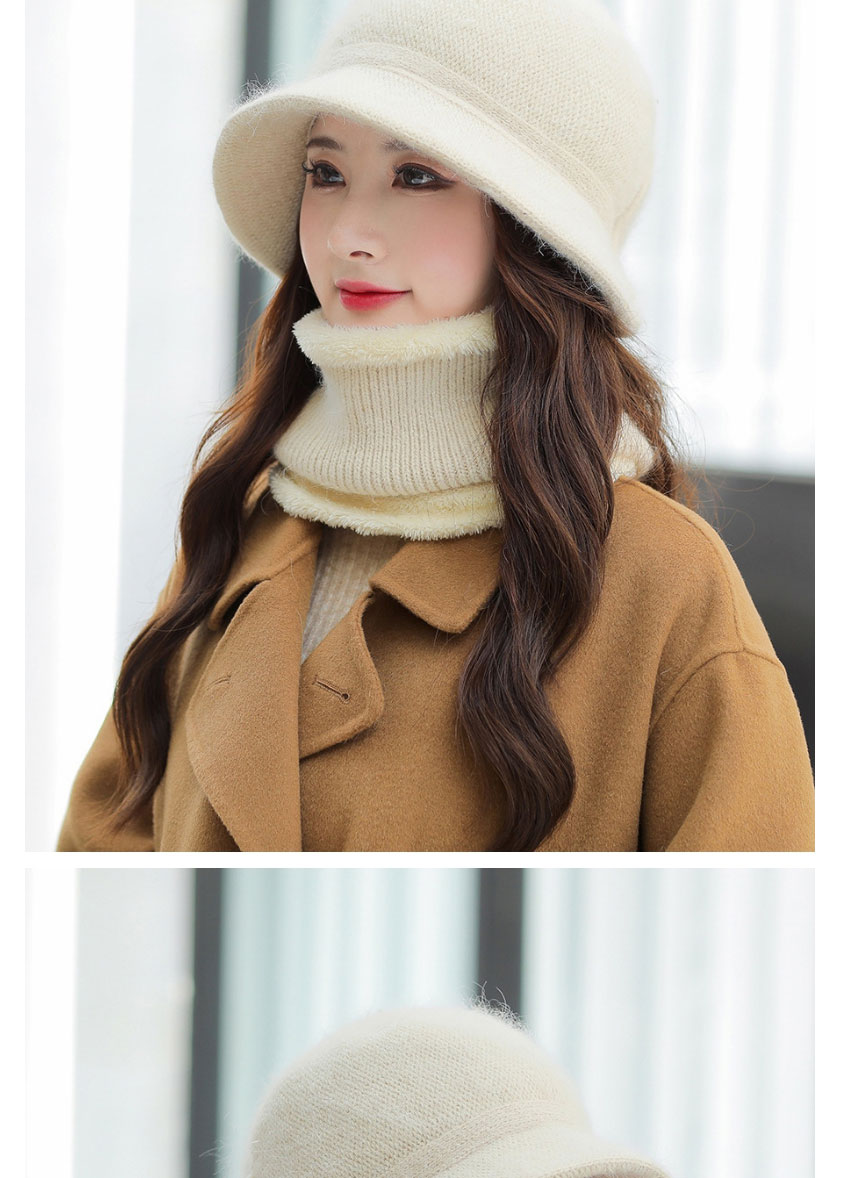 Fashion Beige Rabbit Fur Knitted Bow Fisherman Hat And Scarf Set,Beanies&Others