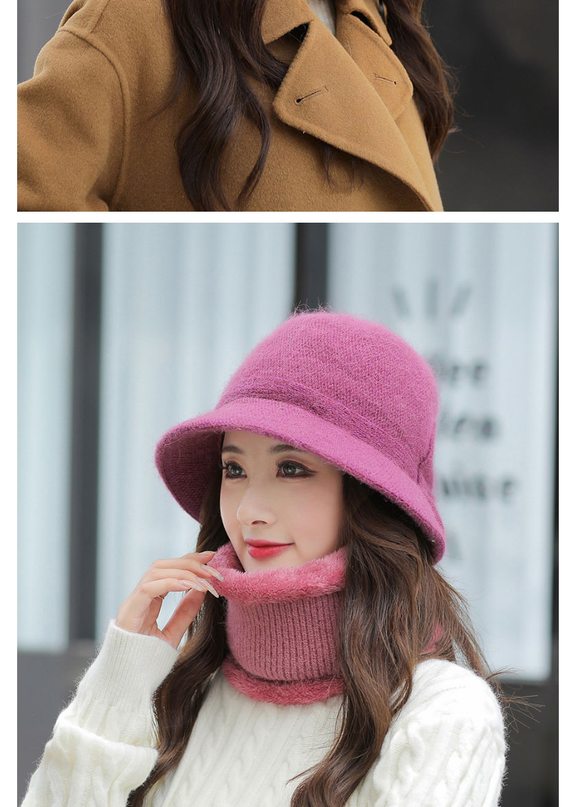Fashion Pink Rabbit Fur Knitted Bow Fisherman Hat And Scarf Set,Beanies&Others