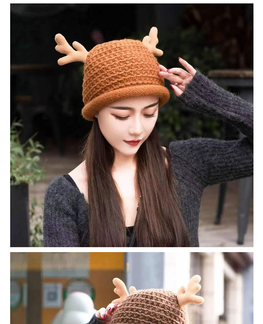 Fashion Caramel Christmas Antlers Curled Knitted Hat,Beanies&Others