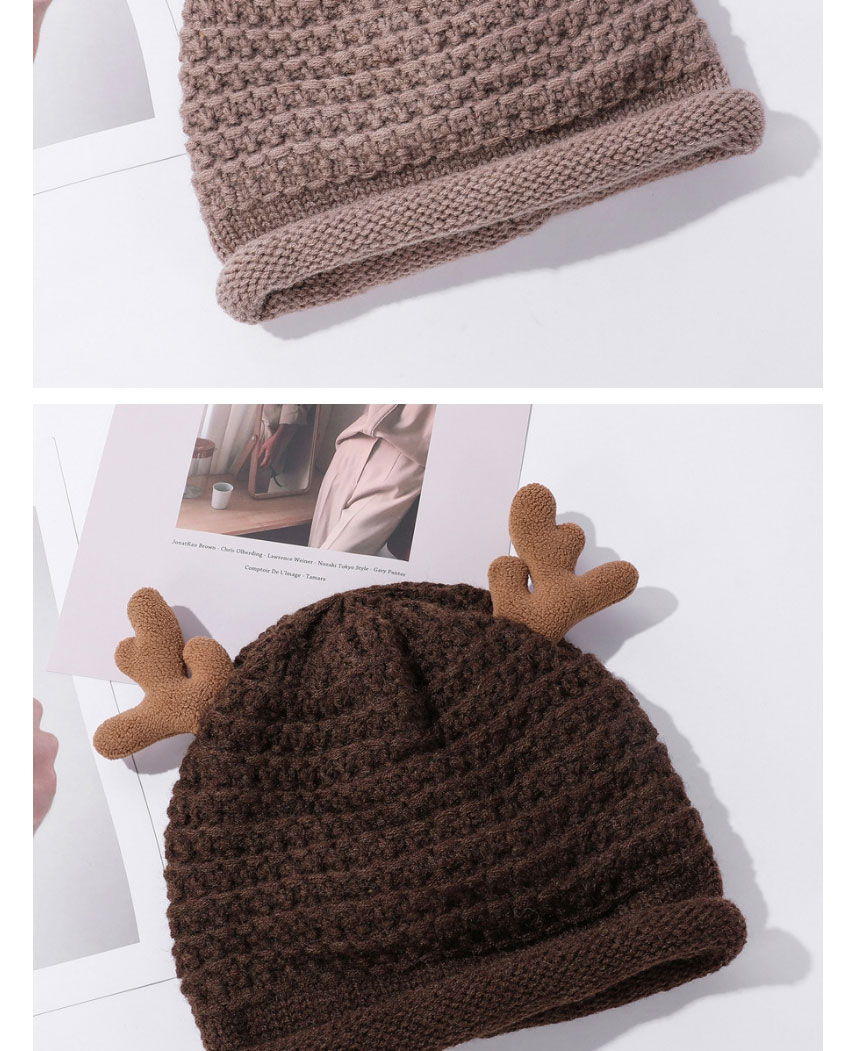 Fashion Khaki Christmas Antlers Curled Knitted Hat,Beanies&Others