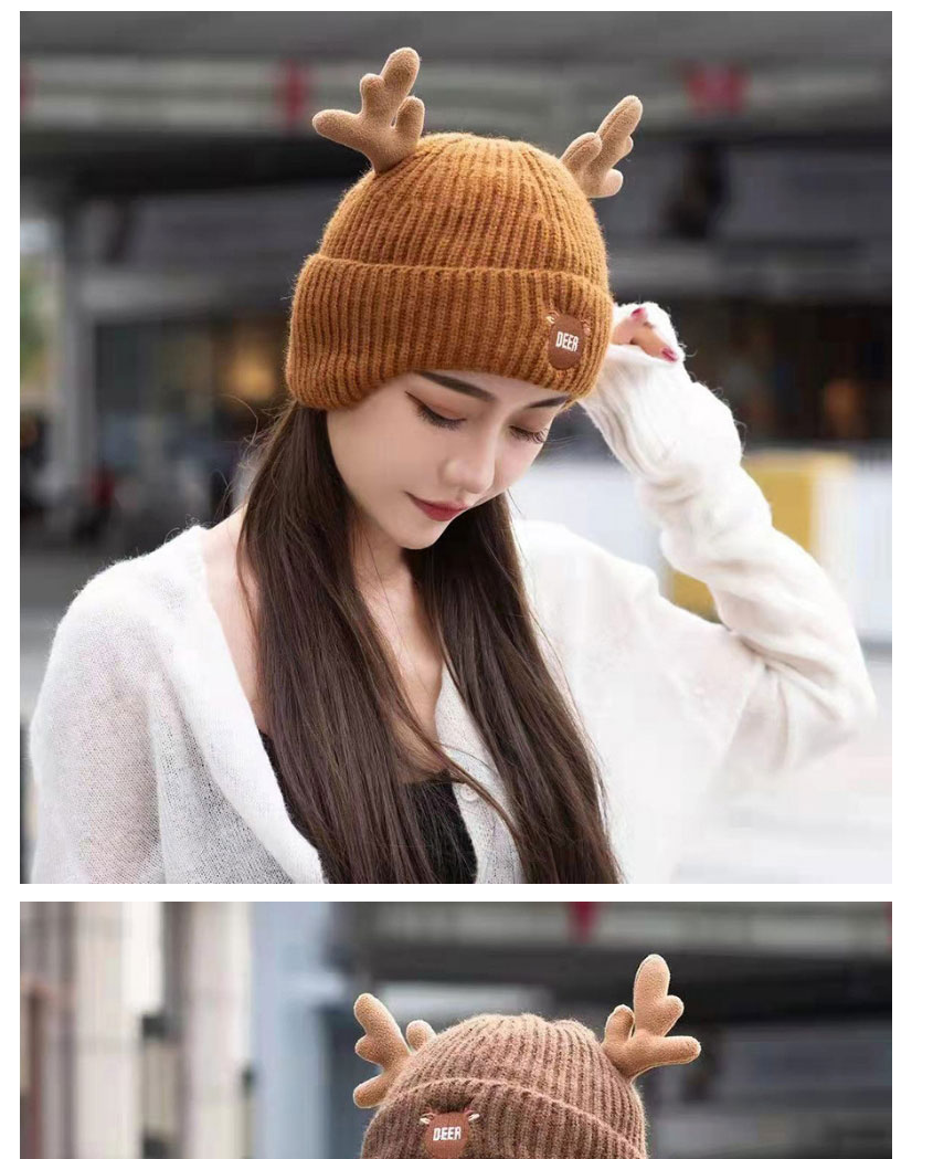 Fashion Pink Christmas Antlers Knitted Earmuff Head Hat,Beanies&Others