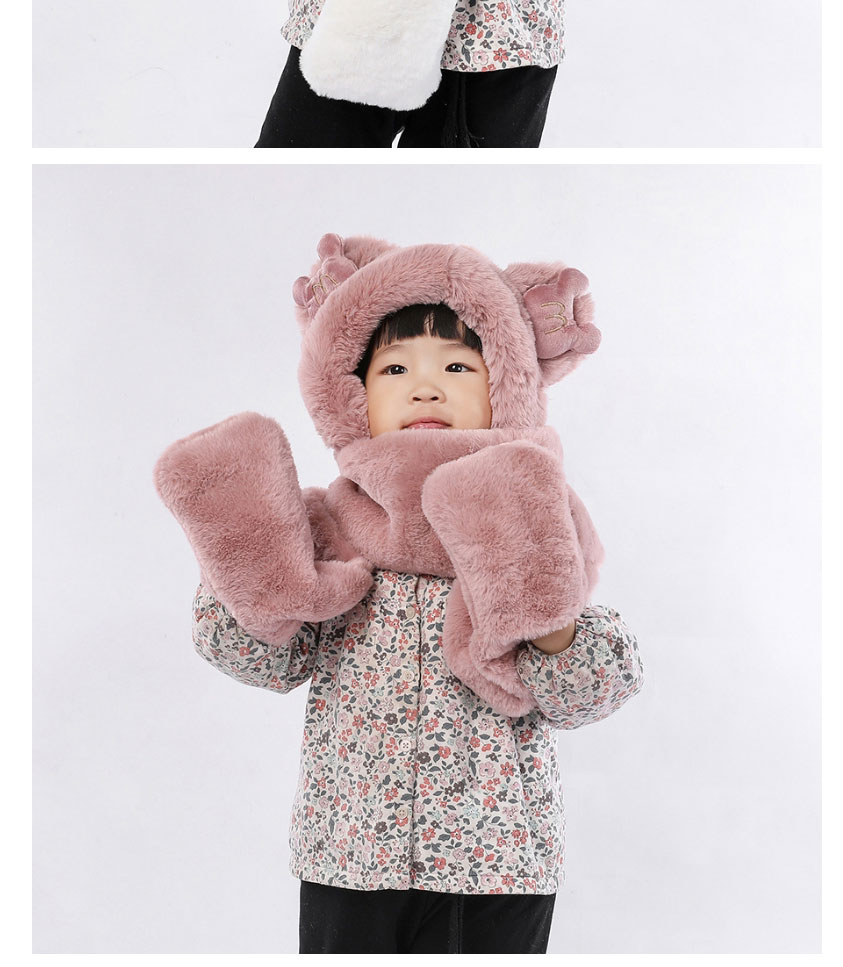 Fashion Grey Bear Scarf And Gloves All-in-one Plush Three-piece Suit,Full Finger Gloves