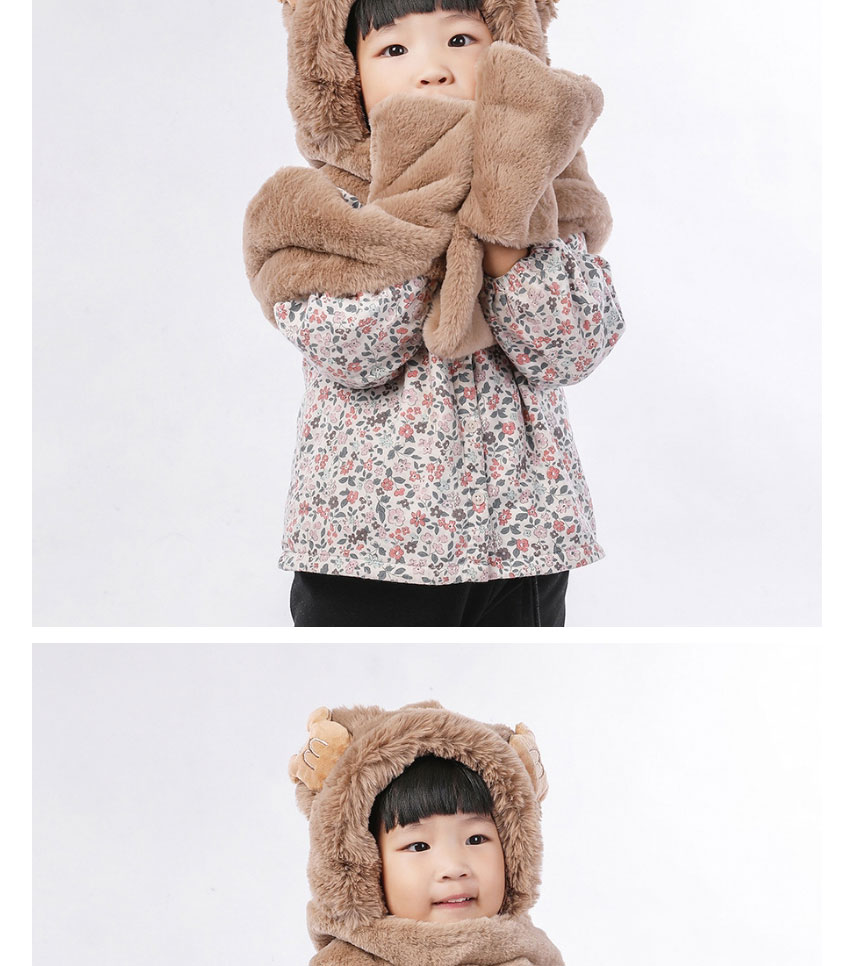 Fashion Milky White Bear Scarf And Gloves All-in-one Plush Three-piece Suit,Full Finger Gloves