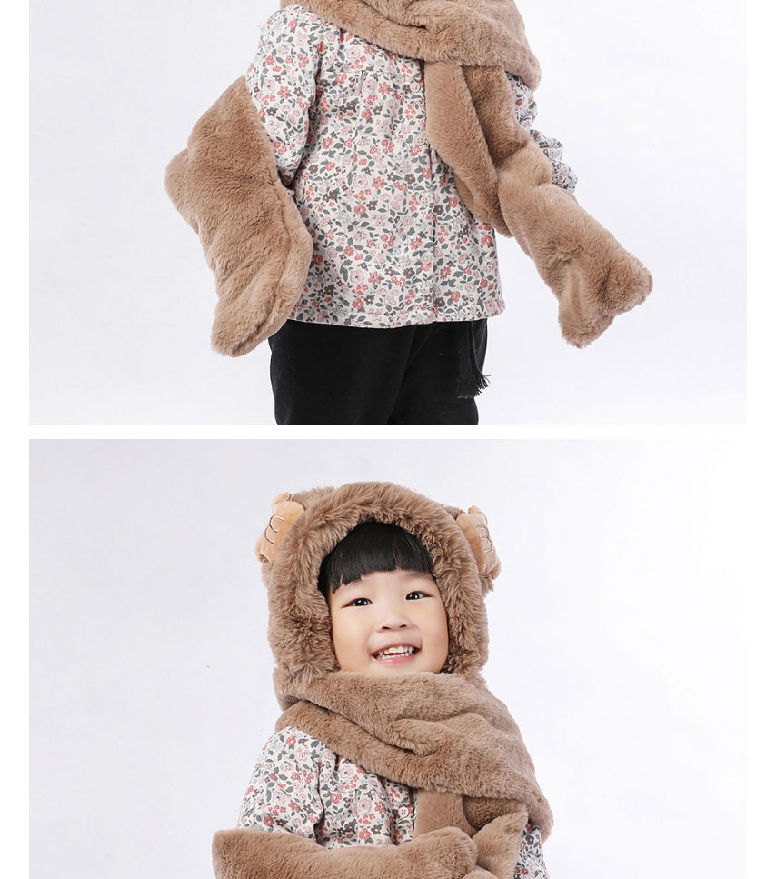 Fashion Pink Bear Scarf And Gloves All-in-one Plush Three-piece Suit,Full Finger Gloves