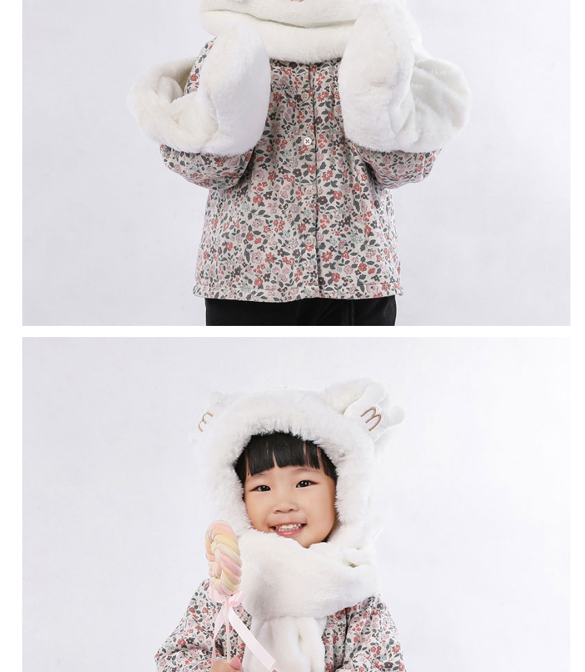 Fashion Pink Bear Scarf And Gloves All-in-one Plush Three-piece Suit,Full Finger Gloves