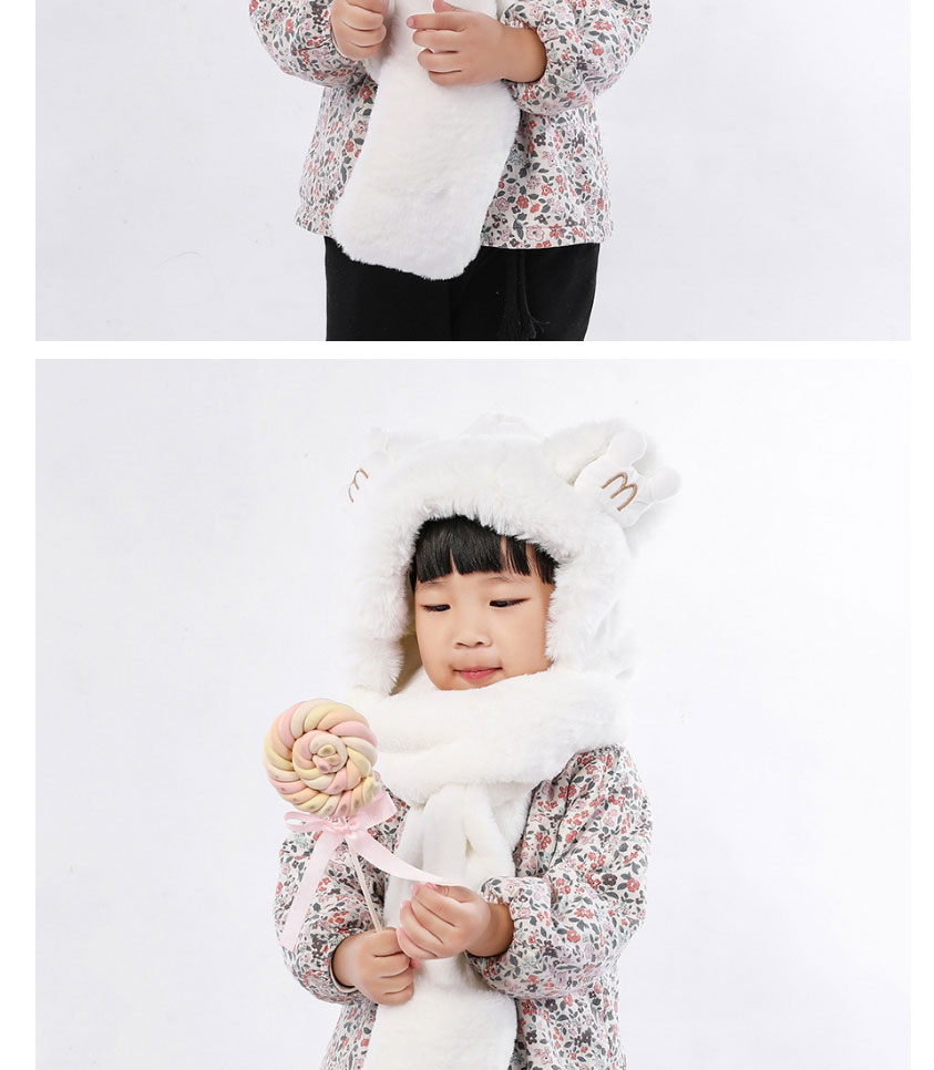 Fashion Skin Powder Bear Scarf And Gloves All-in-one Plush Three-piece Suit,Full Finger Gloves