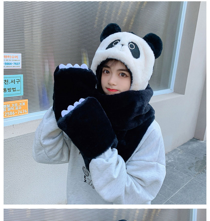 Fashion Khaki Panda Scarf And Gloves One Plush Three-piece Suit,Full Finger Gloves