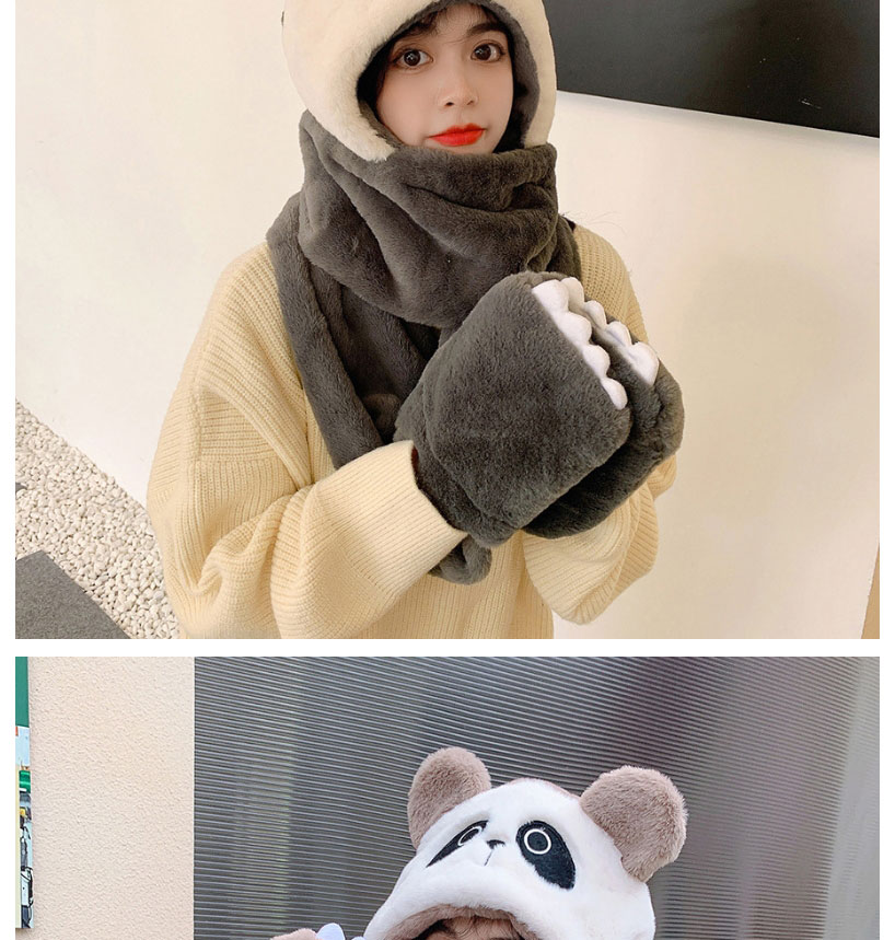 Fashion Black Panda Scarf And Gloves All-in-one Plush Three-piece Suit,Full Finger Gloves