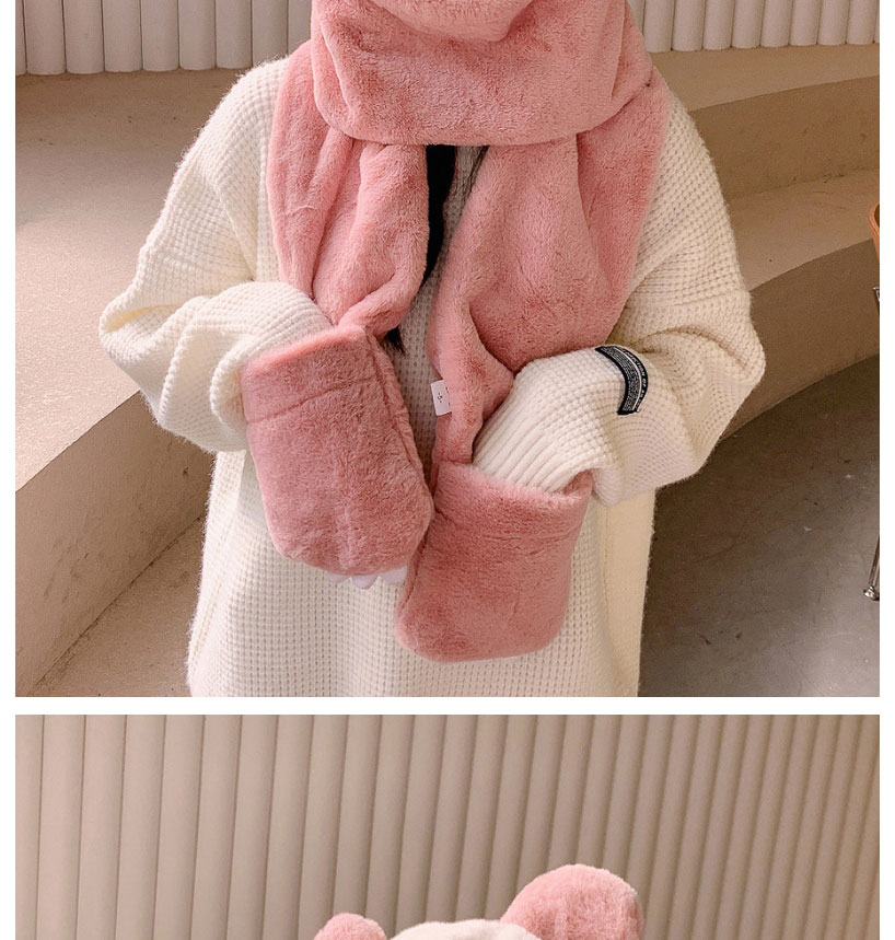 Fashion Grey Panda Scarf And Gloves All-in-one Plush Three-piece Suit,Full Finger Gloves