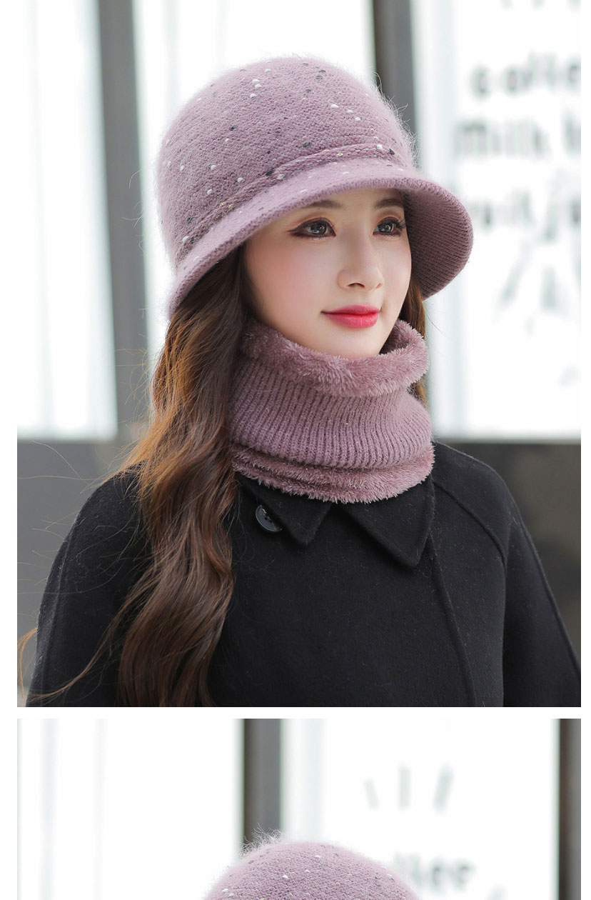 Fashion Leather Purple Rabbit Fur Knit Hat And Scarf Set,Beanies&Others