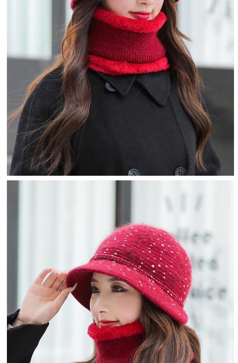 Fashion Wine Red Rabbit Fur Knit Hat And Scarf Set,Beanies&Others