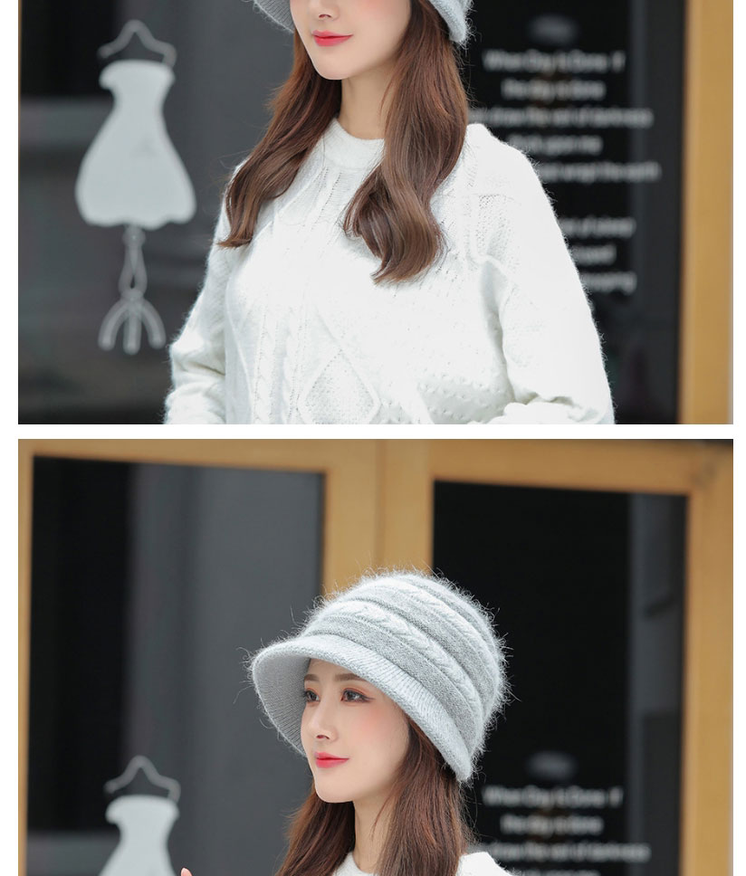 Fashion Purple Rabbit Fur Knitted Ear Protection Colorblock Cap,Beanies&Others