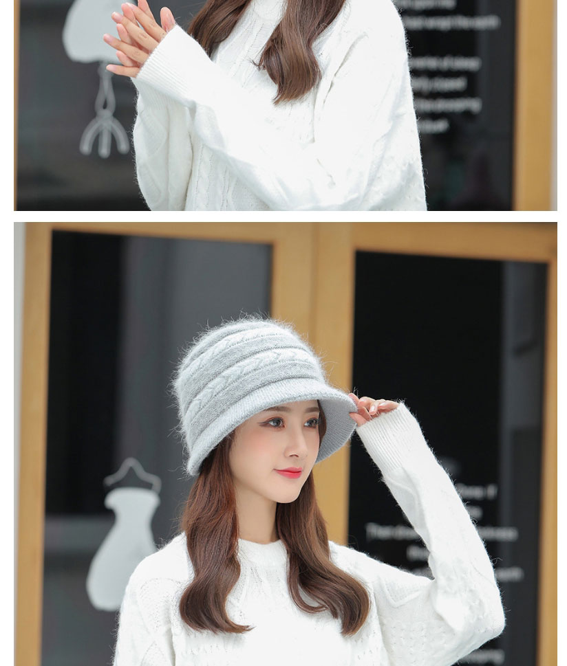 Fashion Grey Rabbit Fur Knit Ear Protection Colorblock Cap,Beanies&Others