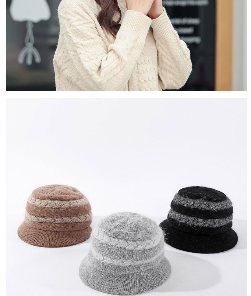 Fashion Grey Rabbit Fur Knit Ear Protection Colorblock Cap,Beanies&Others