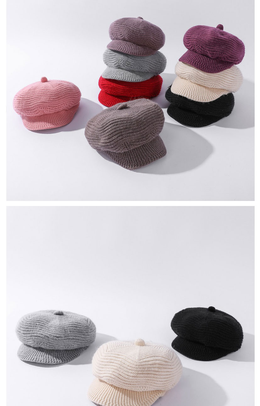 Fashion Pink Pure Color Knitted Rabbit Fur Hat,Beanies&Others