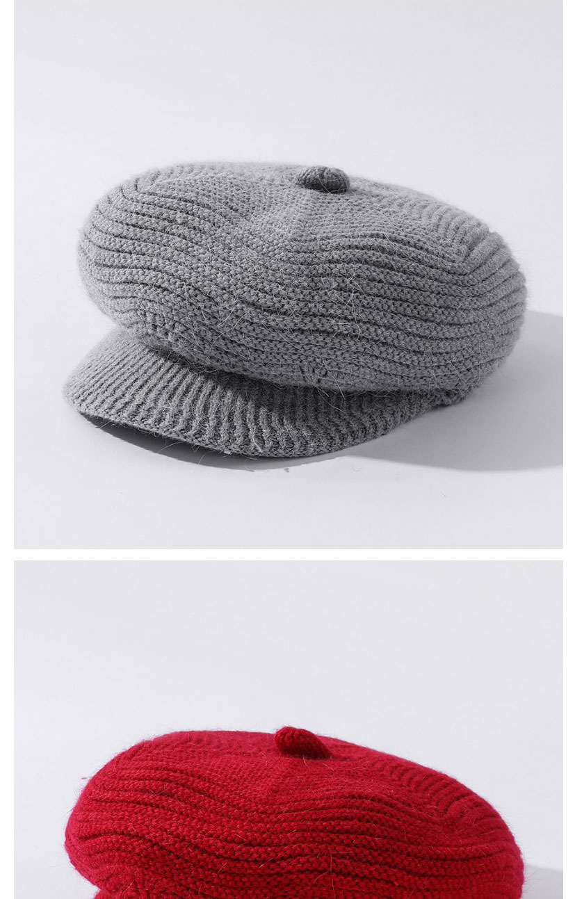 Fashion Grey Pure Color Knitted Rabbit Fur Hat,Beanies&Others