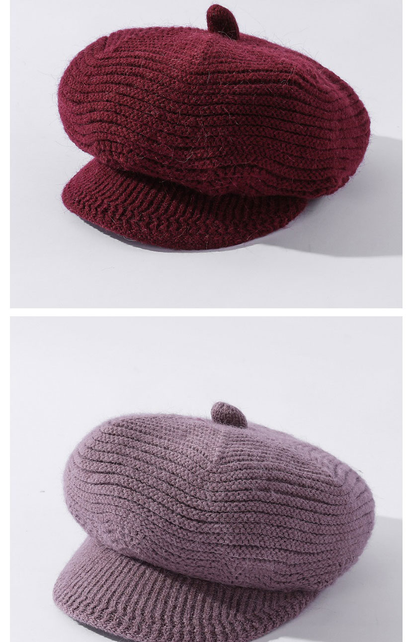 Fashion Leather Purple Pure Color Knitted Rabbit Fur Hat,Beanies&Others