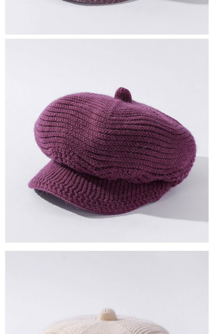 Fashion Leather Purple Pure Color Knitted Rabbit Fur Hat,Beanies&Others
