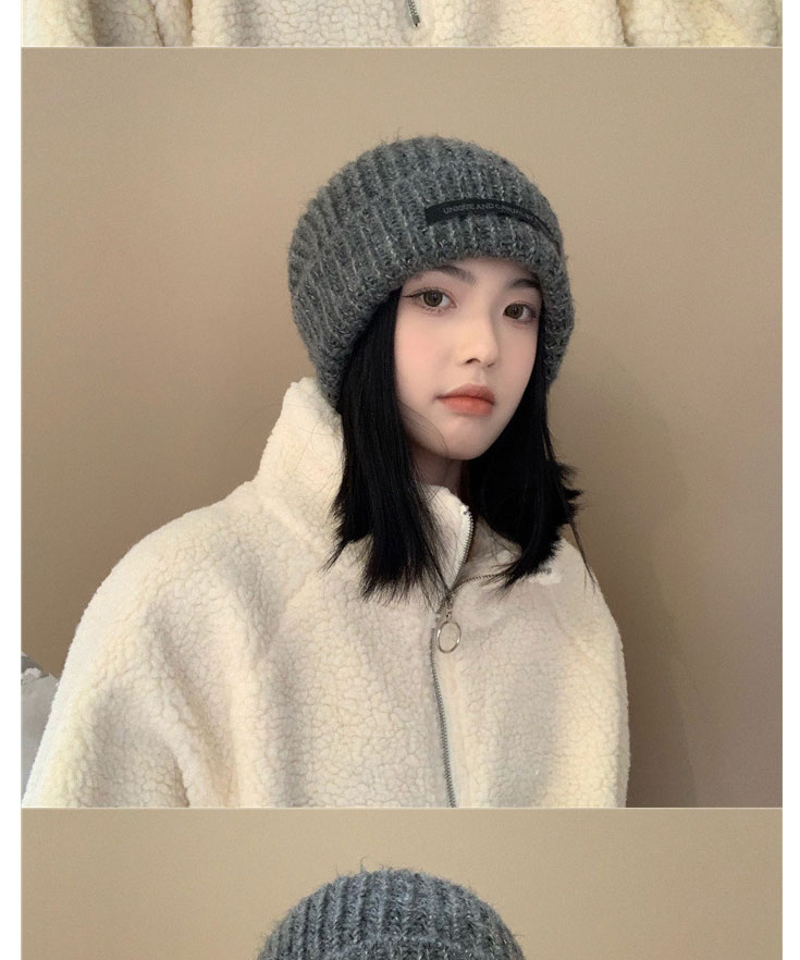 Fashion Grey Coarse Needle Cloth Label Knitted Pile Hat,Beanies&Others