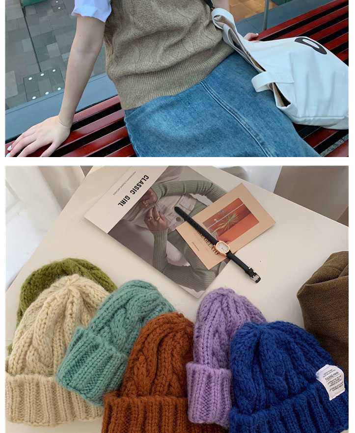 Fashion Beige Coarse Needle Twist Appliqué Knitted Woolen Hat,Beanies&Others