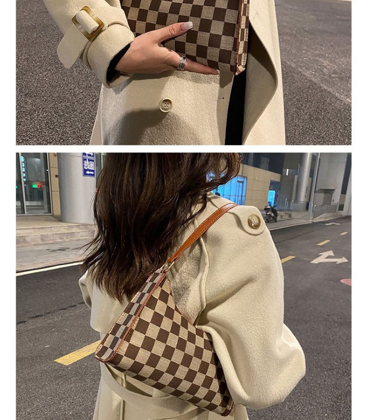 Fashion Checkerboard Brown Pu Checkerboard Shoulder Bag,Messenger bags