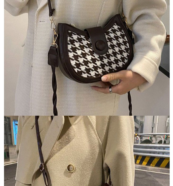 Fashion Check Brown Pu Houndstooth Crossbody Bag,Shoulder bags