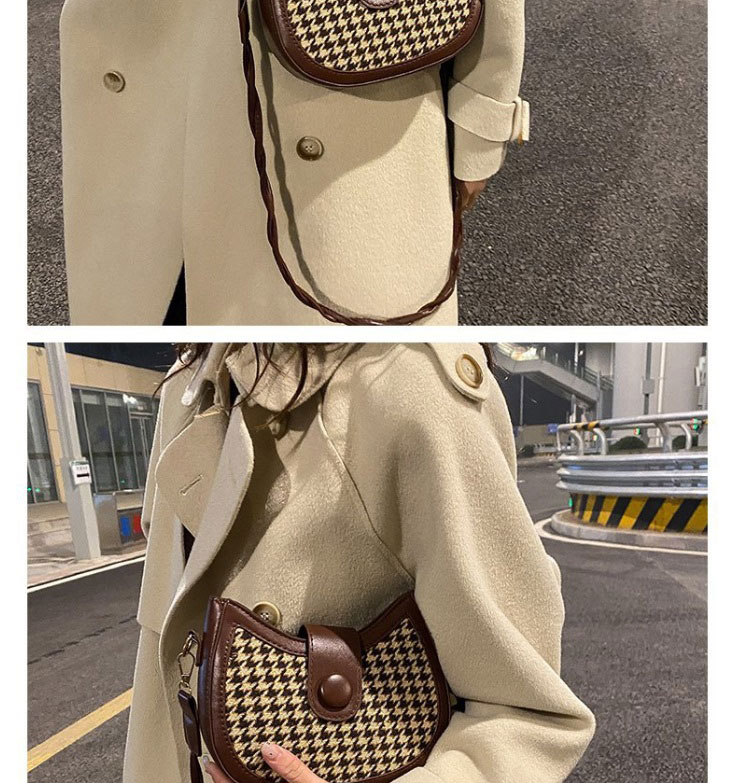 Fashion Check Brown Pu Houndstooth Crossbody Bag,Shoulder bags