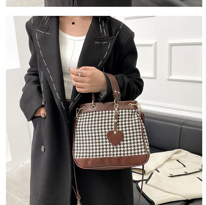 Fashion Black And White Grid Pu Large-capacity Houndstooth Diagonal Bag,Shoulder bags