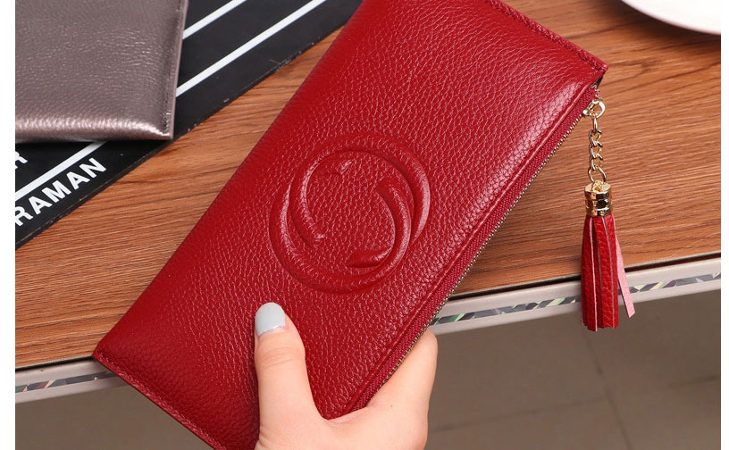 Fashion Red Wine Large-capacity Buckle Leather Wallet With Multiple Card Slots,Wallet