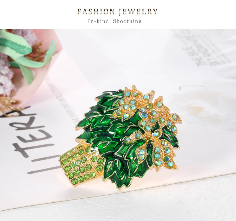 Fashion Green Alloy Flower Pot Brooch With Diamonds,Korean Brooches