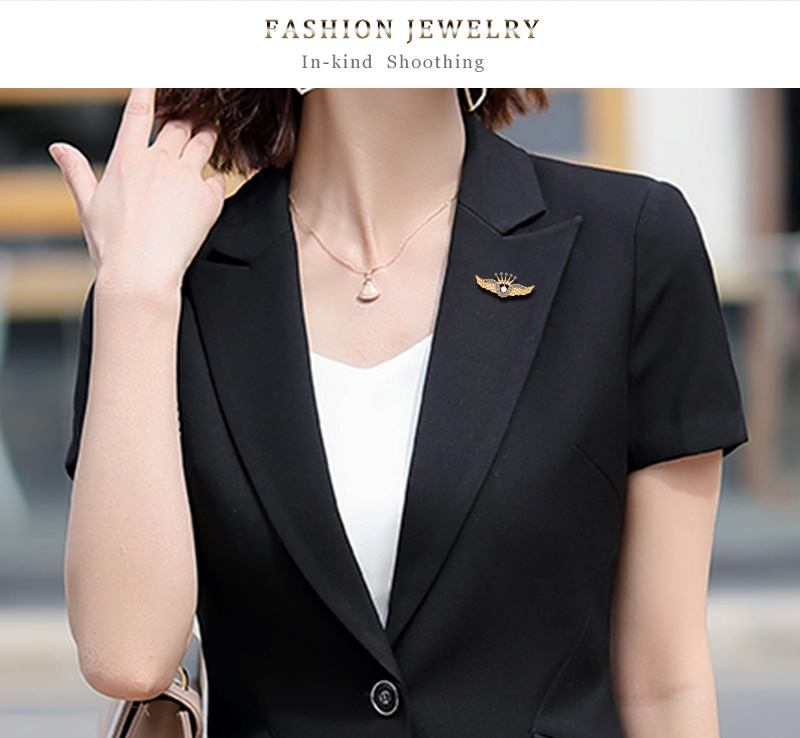 Fashion Gold Alloy Diamond Pearl Crown Wing Brooch,Korean Brooches