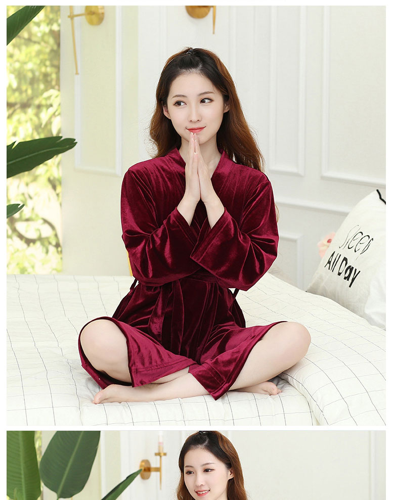 Fashion Gold Coloren Velvet Bridal Style-wine Red Gold Velvet Letter Embroidered Nightgown Cardigan,CURVE SLEEP & LOUNGE