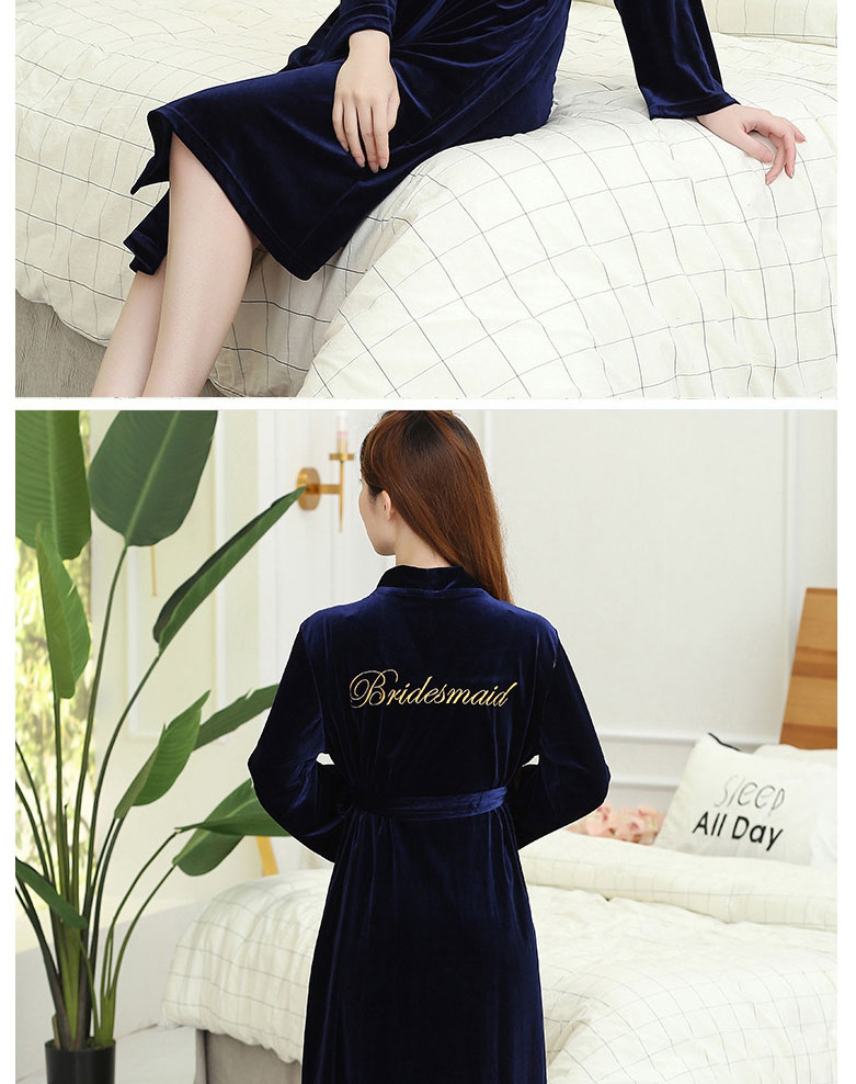 Fashion Navy Flannel Letter Embroidered Bandage Nightgown,CURVE SLEEP & LOUNGE
