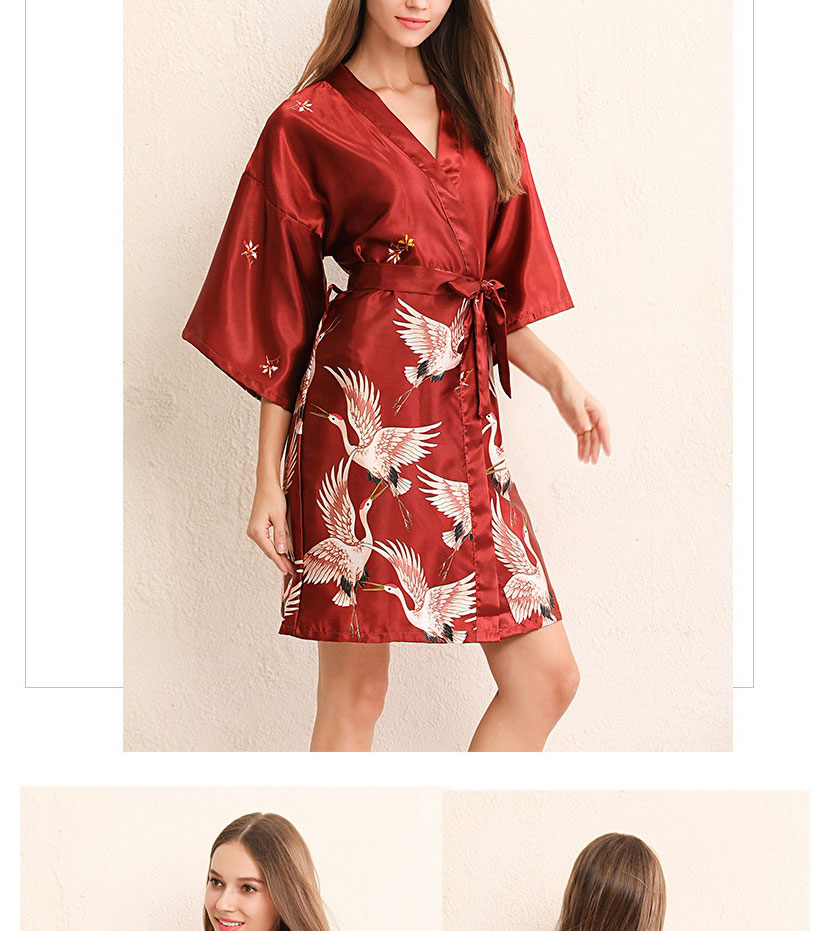 Fashion Big Red Bridesmaid Print Imitation Silk Geometric Print Bandage Nightgown,CURVE SLEEP & LOUNGE