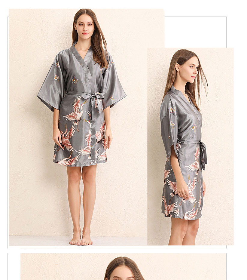 Fashion Xiangbin Color Bridal Print Faux Silk Geometric Print Bandage Nightgown,CURVE SLEEP & LOUNGE