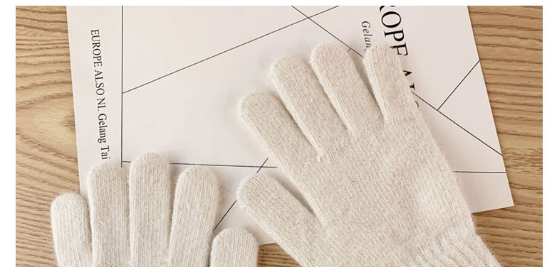Fashion Light Gray Cashmere Plus Velvet Finger Gloves,Full Finger Gloves