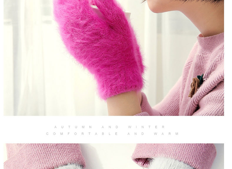 Fashion Light Pink Cartoon Rabbit Wool Mittens,Full Finger Gloves