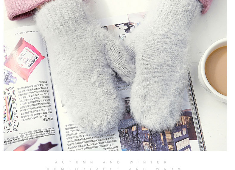 Fashion Light Gray Cartoon Rabbit Wool Mittens,Full Finger Gloves