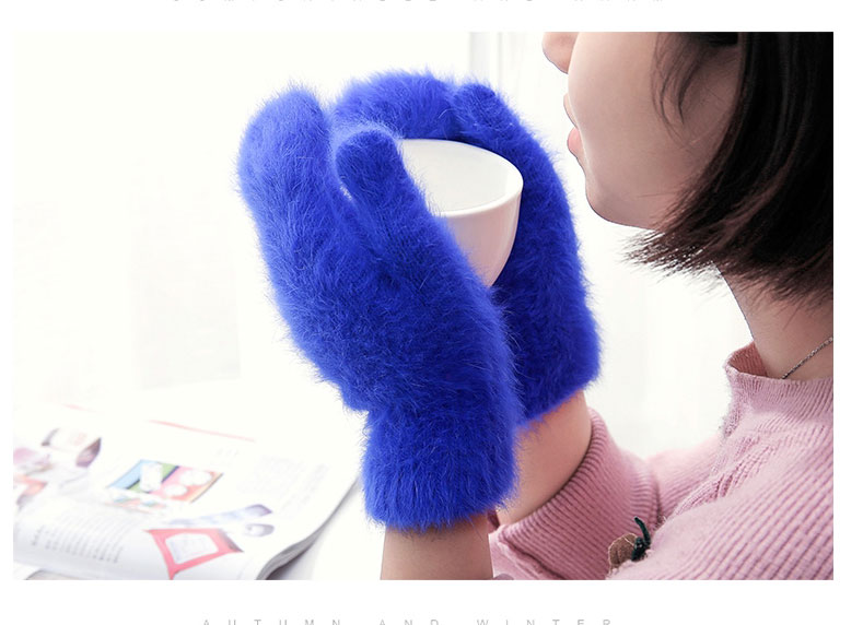 Fashion Blue Cartoon Rabbit Wool Mittens,Full Finger Gloves