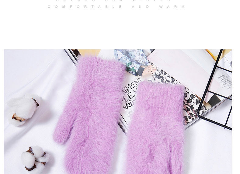 Fashion Light Purple Cartoon Rabbit Wool Mittens,Full Finger Gloves