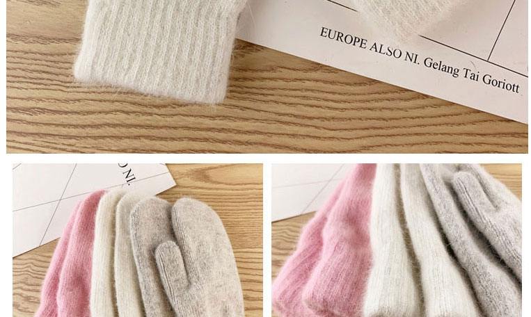 Fashion Light Pink Mitten Short Rabbit Fur Gloves,Full Finger Gloves